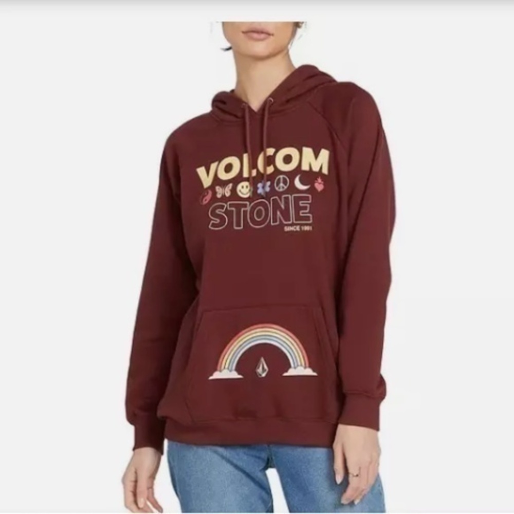 Volcom Truly Stoked Rainbow Peace Boyfriend Oversized Pullover Hoodie Nwt XL